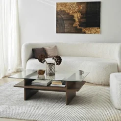 Tables Basses En Verre|SALTA Table basse design 2 plateaux, verre fumé et noir