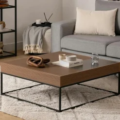 Tables Basses Carrées|JENA Table basse design carrée effet noyer & anthracite