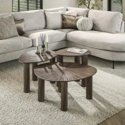 Tables Basses Design|Tables Basses Gigognes|YOGY Table basse design en bois de teck avec plateau en marqueterie (lot de 2)