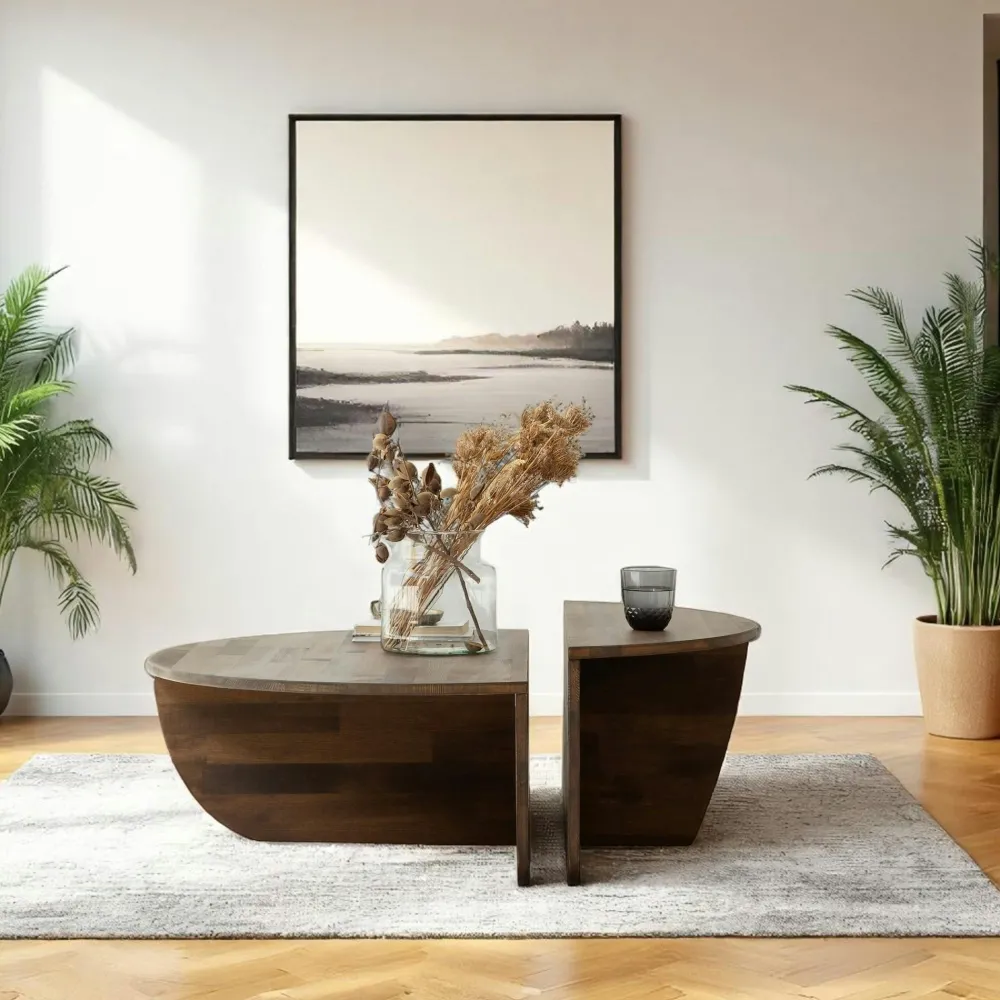 Tables Basses Rondes|SITIA Table basse design en bois brun - 2 modules