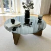 Tables Basses En Verre|Tables Basses Rondes|ANZIO Table basse design en verre fumé - pied bois brun