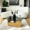 Tables Basses En Verre|Tables Basses Rondes|ANZIO Table basse design en verre fumé – pied bois clair