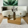 Tables Basses En Verre|Tables Basses Rondes|ANZIO Table basse design en verre - pied bois clair