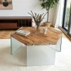 Tables Basses En Verre|LHASA Table basse en bois clair et verre - forme hexagone