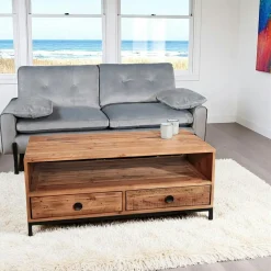 Tables Basses À Tiroirs|Tables Basses Industrielles|CANBERRA Table basse en bois recyclé