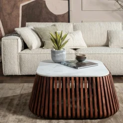 Tables Basses Carrées|AVENTIN Table basse en marbre et bois d'acacia massif