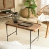 Tables Basses Industrielles|Swing Table basse en teck et métal bords arrondis 85 cm