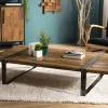 Tables Basses Industrielles| Table basse en Teck recyclé et pieds métal cerclés 164x90x36cm MATT