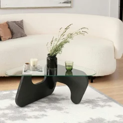 Tables Basses En Verre|ANZIO Table basse en verre - pied bois brun, forme triangle