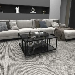 Tables Basses En Verre|Tables Basses Carrées|TULUM Table basse en verre fumé carrée, double plateau