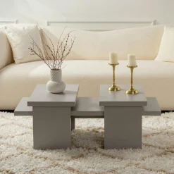 Tables Basses Gigognes|MARFA Table basse gigogne design – effet gris laqué (3 pièces)