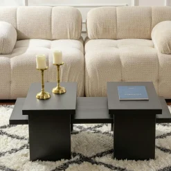 Tables Basses Gigognes|MARFA Table basse gigogne design – effet bois noir (3 pièces)