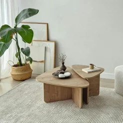 Tables Basses Gigognes|MARFA Table basse gigogne effet bois, triangle organique (x2)