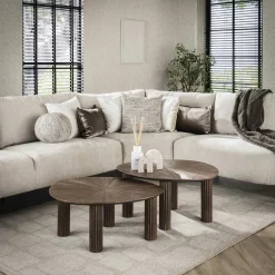 Tables Basses Design|Tables Basses Gigognes|YOGY Table basse gigogne en bois de teck forme organique triangulaire (lot de 2)