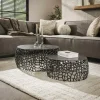Tables Basses Gigognes| Table basse gigogne en métal gris motifs ajourés (2 pièces)