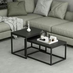 Tables Basses Gigognes|JENA Table basse gigogne noire design moderne (lot de 2)