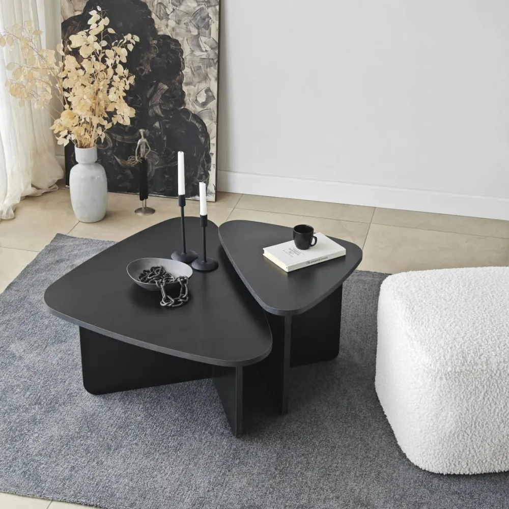 Tables Basses Gigognes|MARFA Table basse gigogne noire, triangle organique (x2)