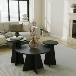Tables Basses Rondes|Tables Basses Gigognes|MARFA Table basse gigogne noire pieds trapèze - 3 pièces