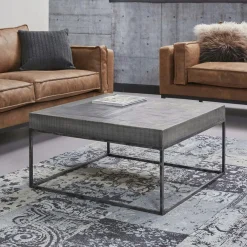 Tables Basses Carrées|Tables Basses Industrielles|Lucknow Table basse grise bois massif 80 cm