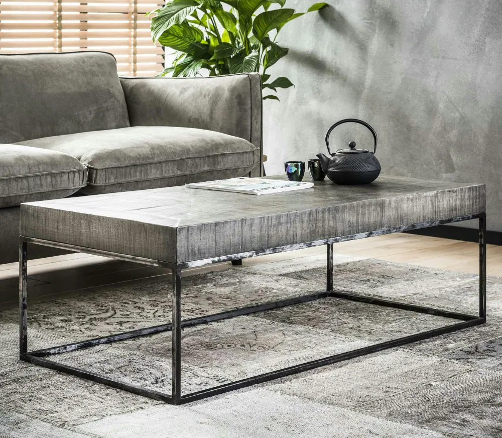 Tables Basses Carrées|Tables Basses Industrielles|Lucknow Table basse grise bois massif 80 cm