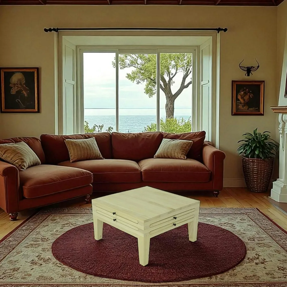 Tables Basses Carrées|Maori Table basse Hévéa 4 éléments coulissants 70x70x40cm