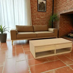 Tables Basses Scandinaves|Tables Basses À Tiroirs|Baltic Table basse Hévéa 2 tiroirs traversants, 2 niches basses sous tiroirs 120x60x40cm