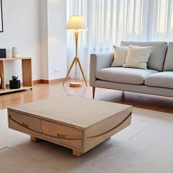 Tables Basses Carrées|Tables Basses À Tiroirs|Niagara Table basse Hévéa 4 tiroirs 90x90x35cm