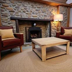 Tables Basses Carrées|Olga Table basse Hévéa double plateaux 80x80x38cm