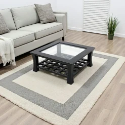 Tables Basses Carrées|Maori Table basse hévéa vitrée 80x80cm