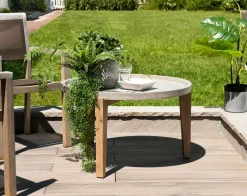 Tables Basses De Jardin|HERCULE Table basse jardin acacia béton forme ronde GM