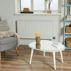 Tables Basses En Verre|TULUM Table basse miroir forme organique pieds blancs