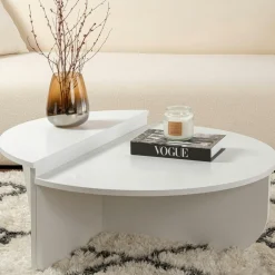 Tables Basses Rondes|Tables Basses Gigognes|MARFA Table basse moderne blanche effet laque - 2 hauteurs