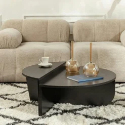 Tables Basses Rondes|Tables Basses Gigognes|MARFA Table basse moderne effet bois ruban noir - 2 hauteurs