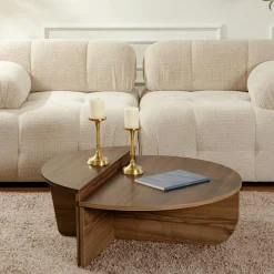 Tables Basses Rondes|Tables Basses Gigognes|MARFA Table basse moderne effet bois de noyer - 2 hauteurs