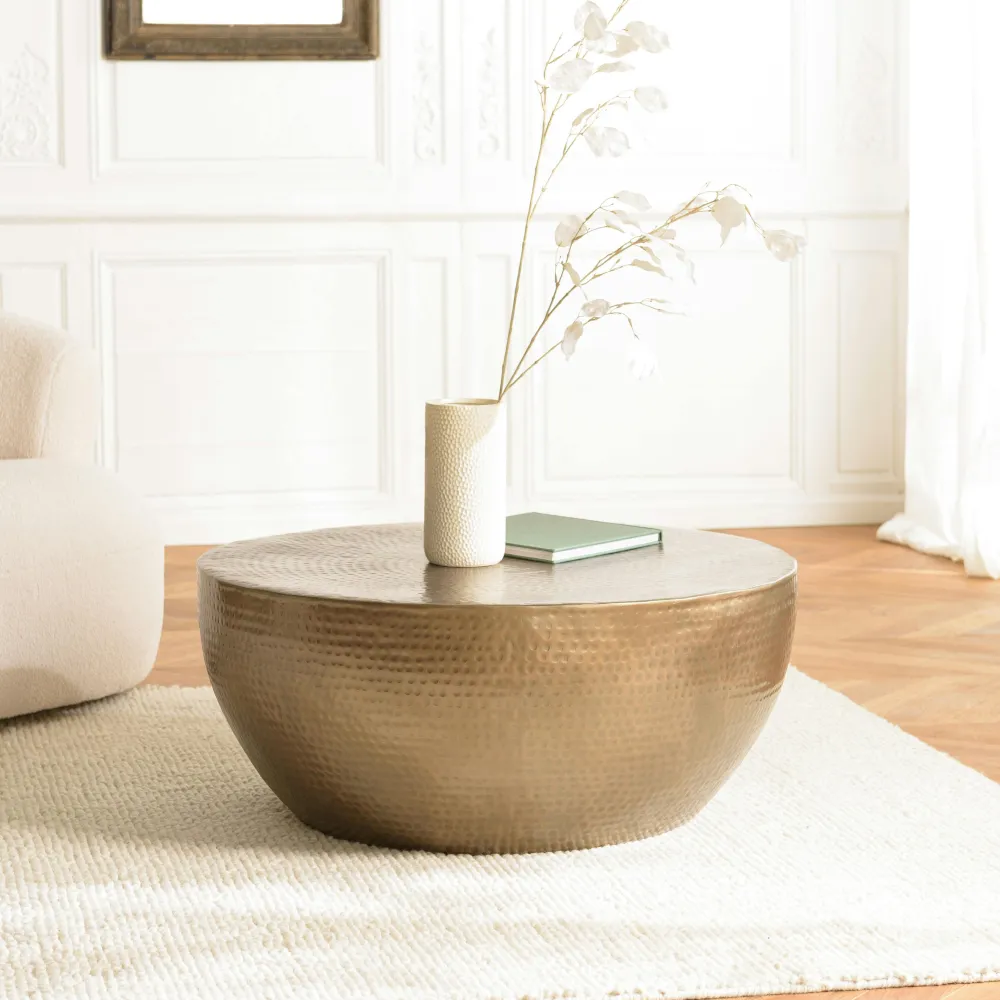Tables Basses Rondes|ZALA Table basse métal doré antique forme coupelle