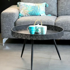Univers Déco·Globe-Trotter|Tables Basses Industrielles| Table basse métal noir motifs ajourés grand modèle