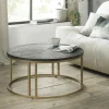 Tables Basses Rondes|VALLEY Table basse noire ronde en marqueterie de bois