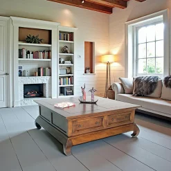 Tables Basses Carrées|Tables Basses À Tiroirs|Maori Table basse Opium 4 tiroirs hévéa 100x100cm