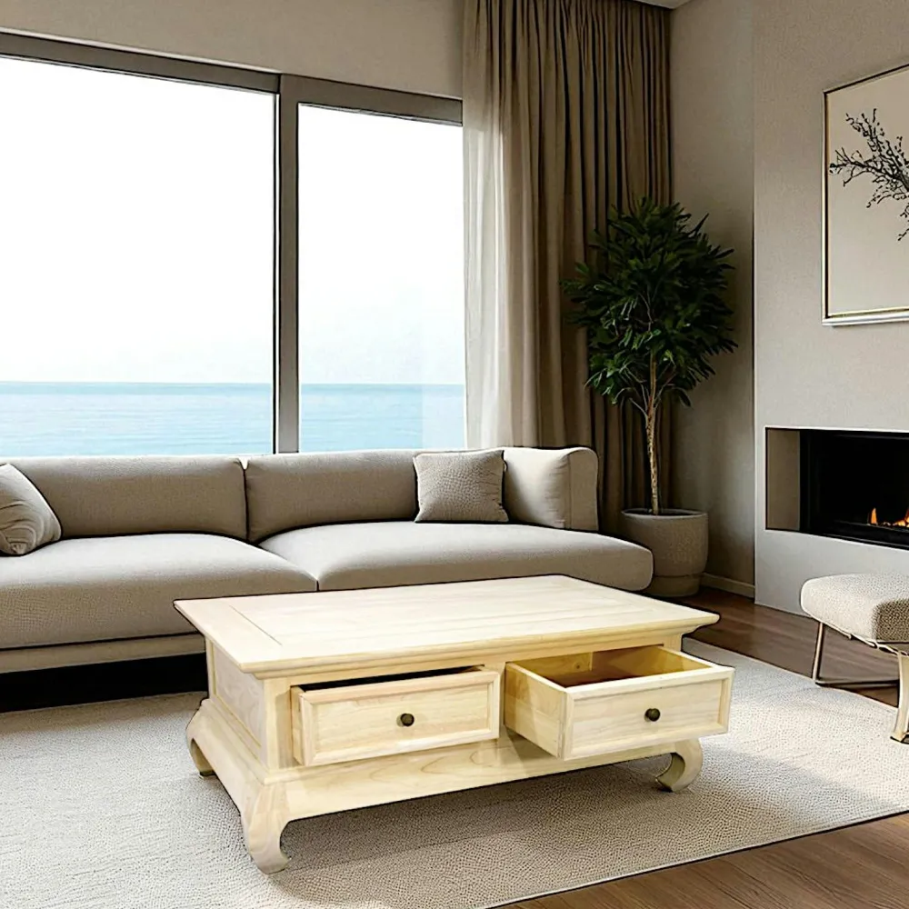 Tables Basses À Tiroirs|Maori Table basse Opium Hévéa 2 tiroirs 100x60x40cm