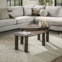 Tables Basses Design|Tables Basses Gigognes|YOGY Table basse organique en bois de teck forme galet (lot de 2)