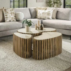 Tables Basses Gigognes|ASCOLI Table basse organique en bois et céramique (lot de 3)