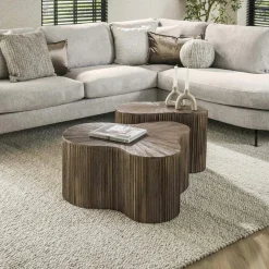 Tables Basses Design|Tables Basses Gigognes|YOGY Table basse organique en bois de teck forme triangle (lot de 3)