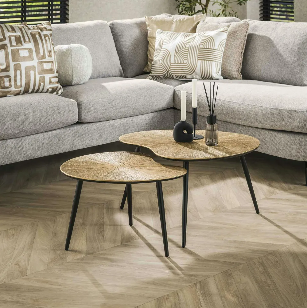 Tables Basses Vintage|Tables Basses Gigognes|RALF Table basse organique, motif soleil (lot de 2)