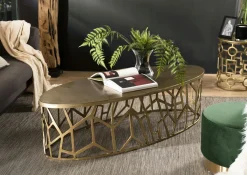 Tables Basses Design|ZALA Table basse ovale contemporaine dorée