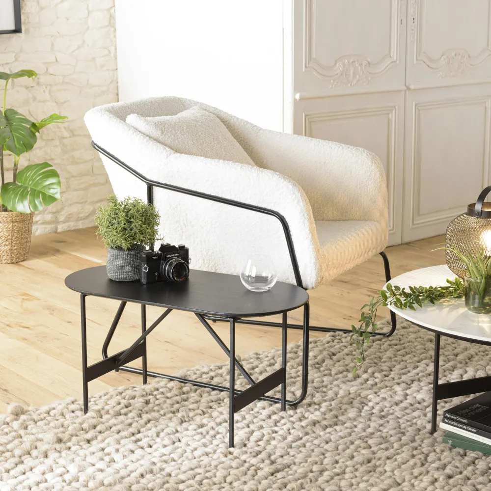 Tables Basses Industrielles|CORUMBA Table basse ovale noire bois et métal