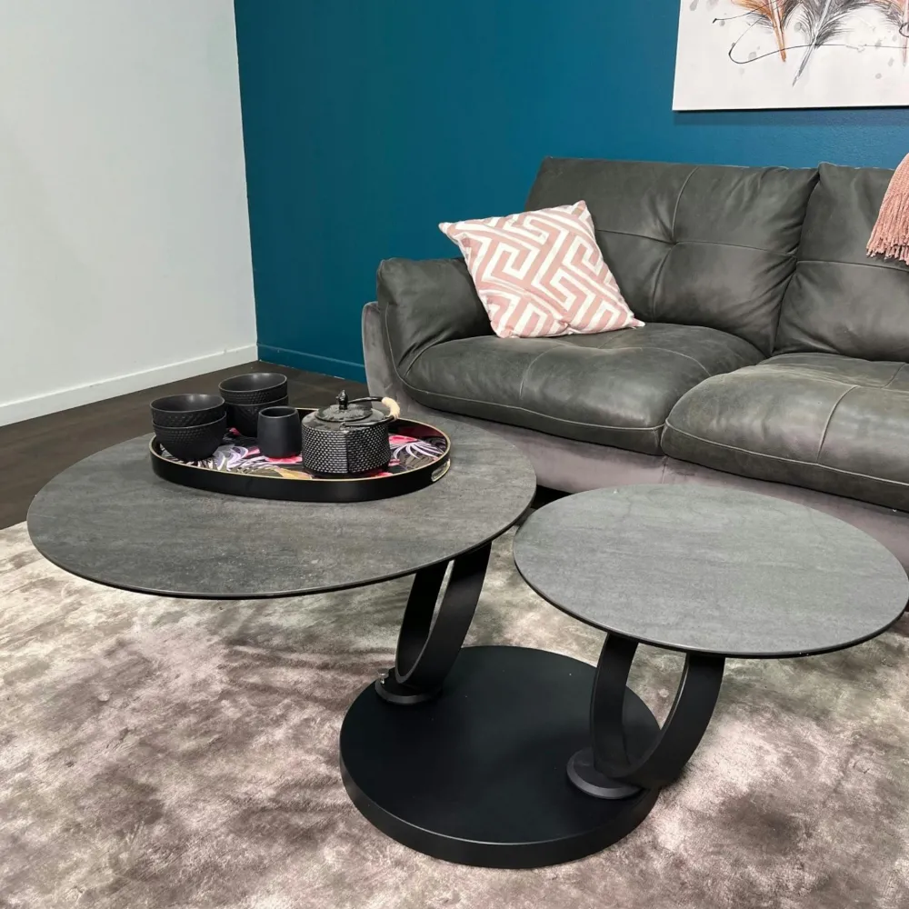 Tables D'Appoint Rondes|Sellettes Rondes|LOMBARDIE Table basse pivotante en céramique effet bois