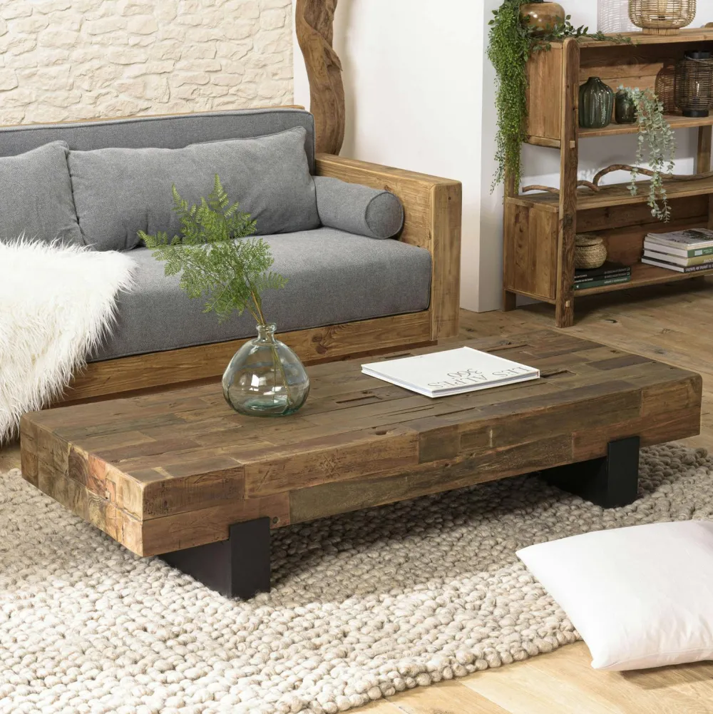 Tables Basses Industrielles|MATT Table basse poutre en bois massif recyclé