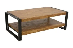 Tables Basses Industrielles|Docker Table basse rectangle hévéa recyclé naturel et métal noirci 2 plateaux 130X70X45cm