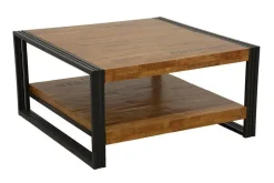 Tables Basses Industrielles|Docker Table basse rectangle hévéa recyclé naturel et métal noirci 2 plateaux 130X70X45cm