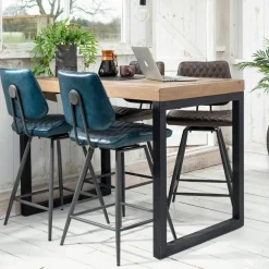 Tables Basses Industrielles|Docker Table basse rectangle hévéa recyclé naturel et métal noirci 2 plateaux 130X70X45cm